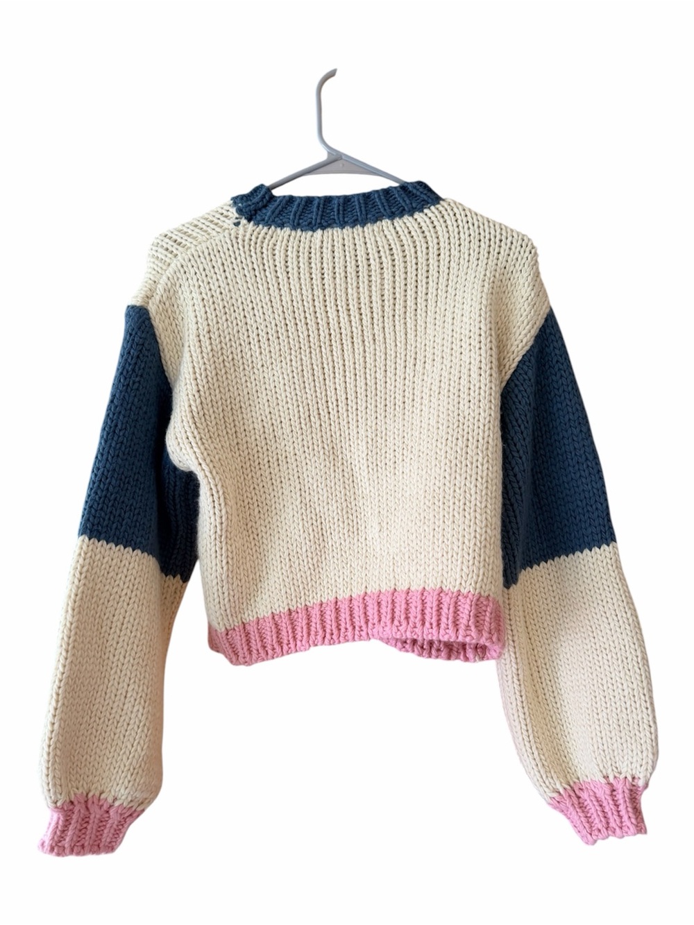 Altar’d State Color Block Chunky Knit Sweater Cream Navy Pink XS - Picture 5 of 7